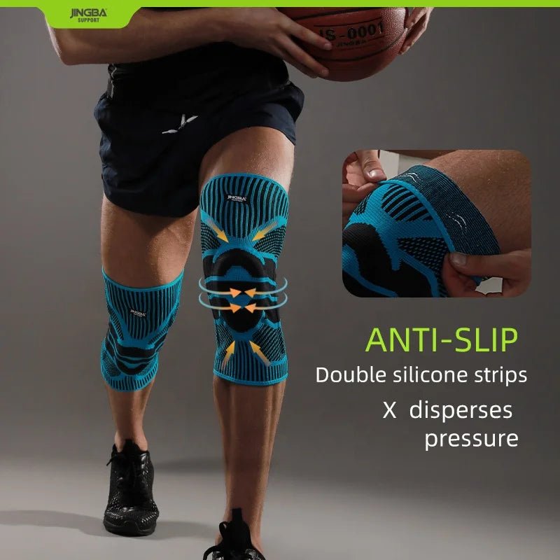 JINGBA Pro Knee Compression Sleeve Knee Braces with Side Stabilizers Gel Pad - Allen - Fitness