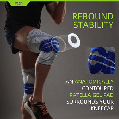 JINGBA Pro Knee Compression Sleeve Knee Braces with Side Stabilizers Gel Pad - Allen - Fitness