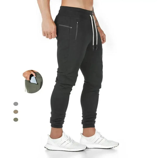 Jogger Pants, Gym Sweat Trousers Side Zipper Pockets Slim Fit Trousers for Men - Allen-Fitness