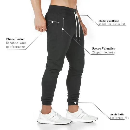 Jogger Pants, Gym Sweat Trousers Side Zipper Pockets Slim Fit Trousers for Men - Allen-Fitness