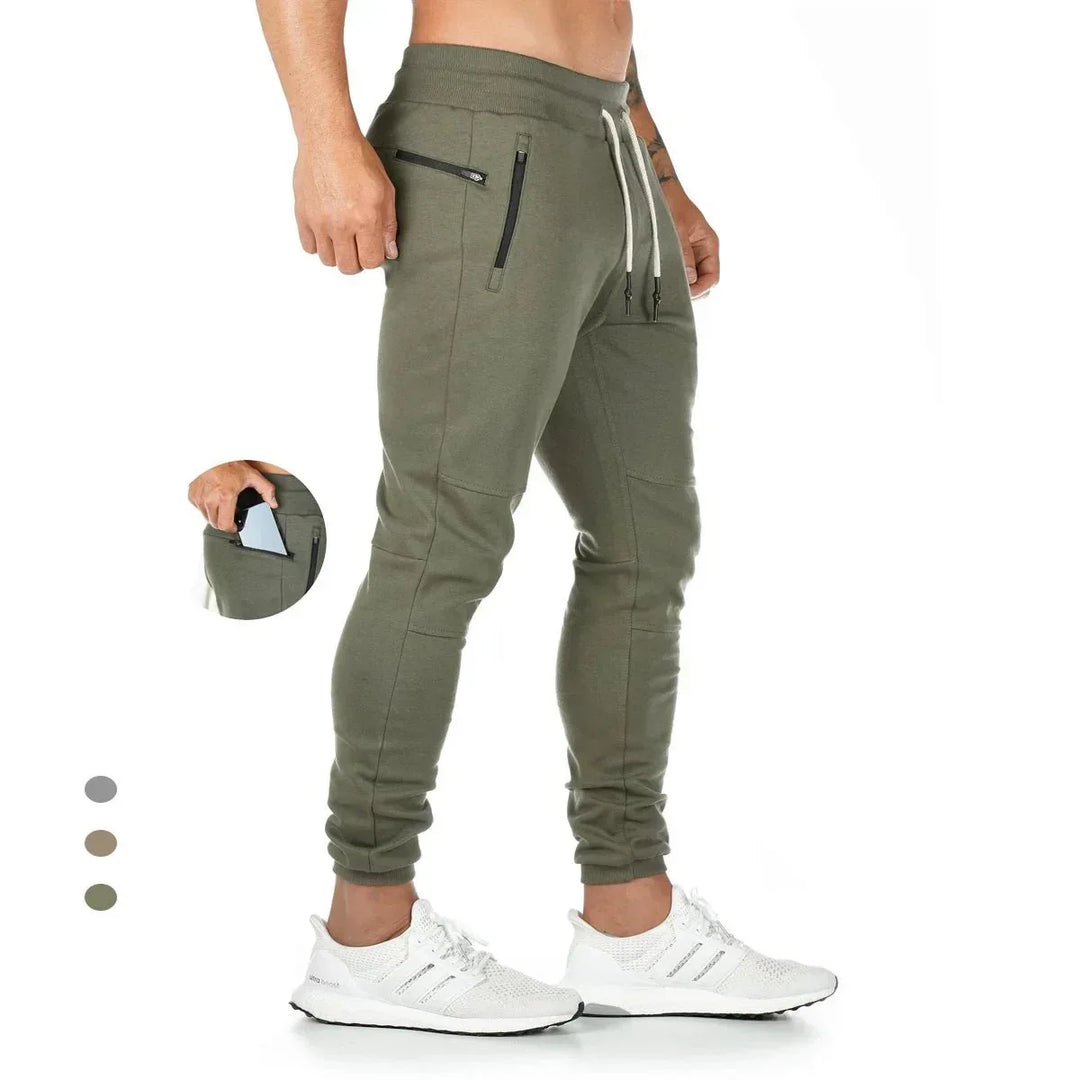 Jogger Pants, Gym Sweat Trousers Side Zipper Pockets Slim Fit Trousers for Men - Allen-Fitness