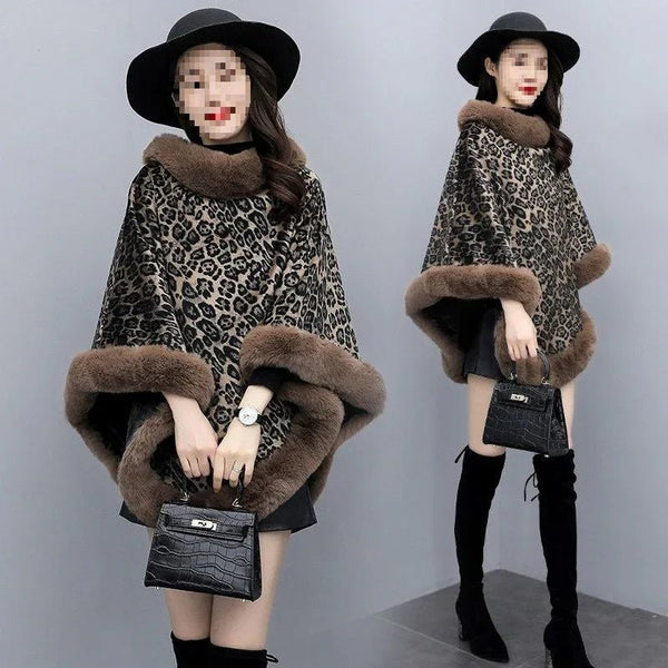 Leopard-Print Thickened Velvet Oversized Cloak - Cozy, Stylish Merino Wool Pullover Shawl