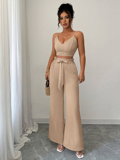 Light beige suspender vest wide - leg pants two - piece suit - Allen - Fitness