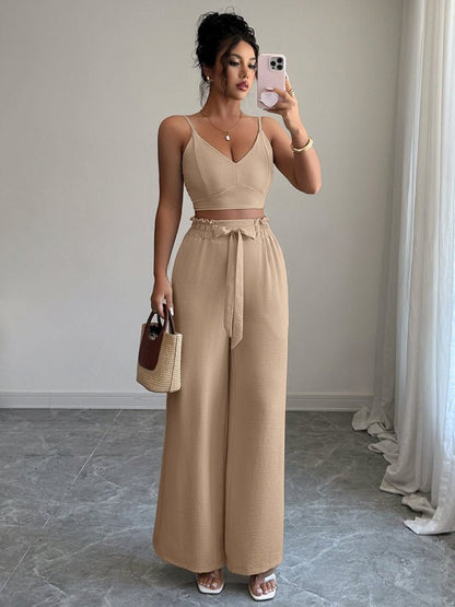 Light beige suspender vest wide - leg pants two - piece suit - Allen - Fitness