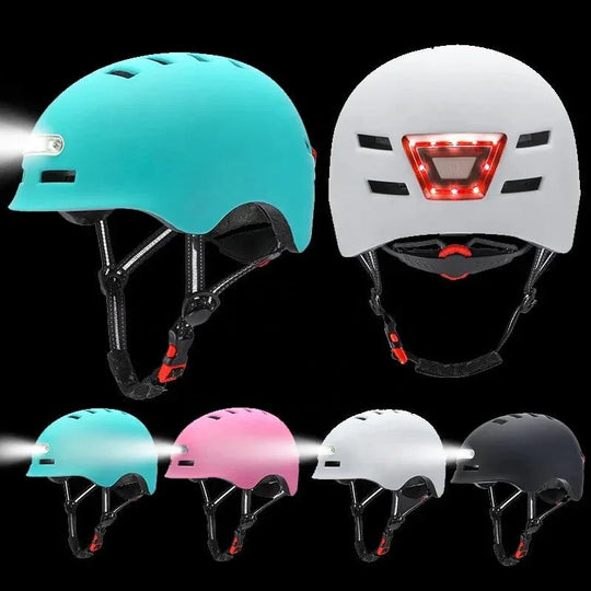 Lightweight Cycling Helmet with USB Rechargeable LED Lights, Adjustable Fit &amp; Ventilation - Allen-Fitness