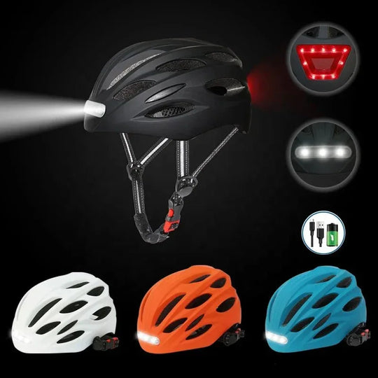 Lightweight Cycling Helmet with USB Rechargeable LED Lights, Adjustable Fit &amp; Ventilation - Allen-Fitness