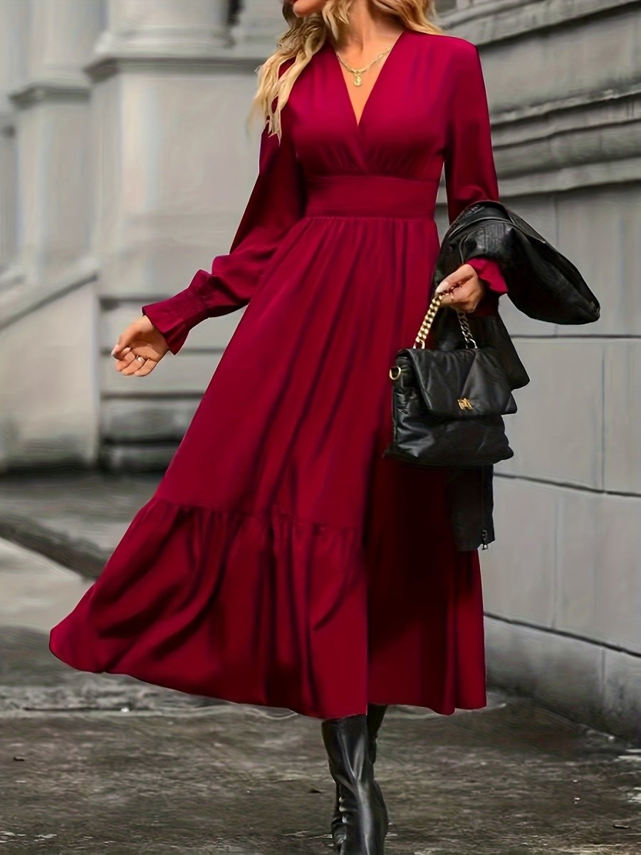 Long Sleeve Plus Size Dress with A - Line Skirt in Solid Colors - Stylish and Comfortable - Allen - Fitness