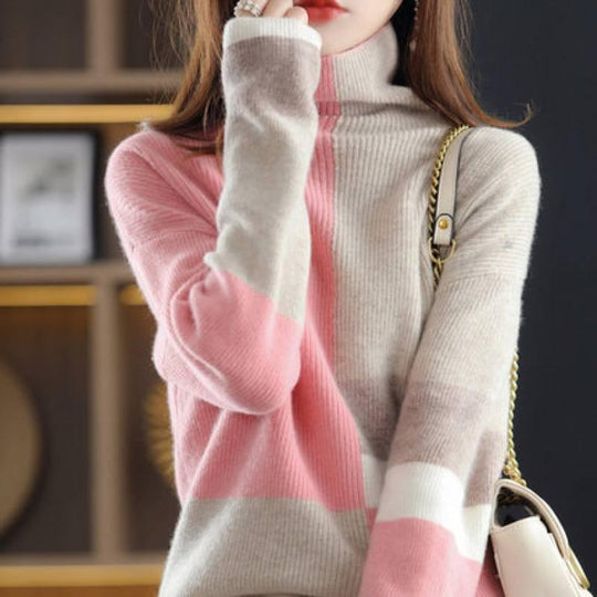 Loose Turtleneck Sweater In Pink, Green, Blue, And Purple - Long Sleeve, Plus Size Available - Allen-Fitness