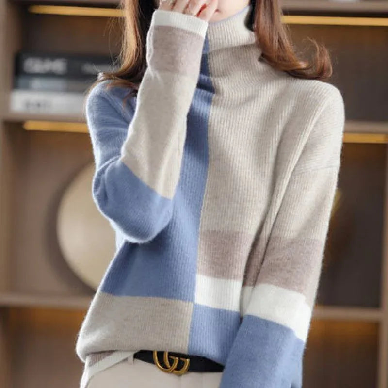 Loose Turtleneck Sweater In Pink, Green, Blue, And Purple - Long Sleeve, Plus Size Available - Allen-Fitness