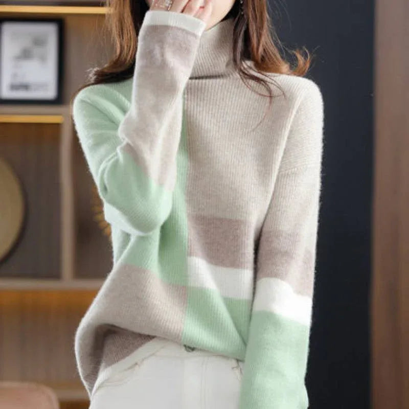 Loose Turtleneck Sweater In Pink, Green, Blue, And Purple - Long Sleeve, Plus Size Available - Allen-Fitness