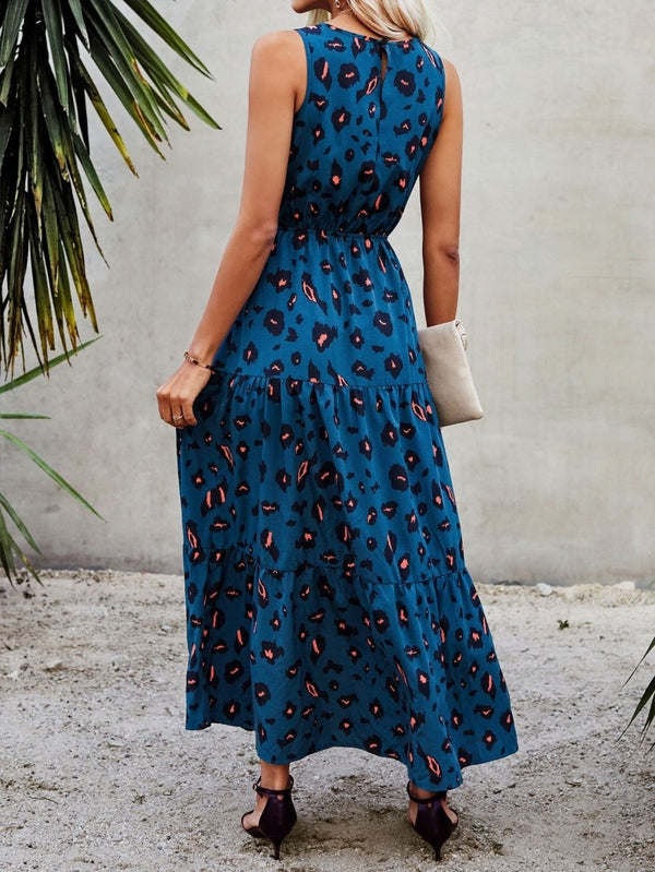LUNE Leopard Print Ruffle Hem Boho Maxi Dress