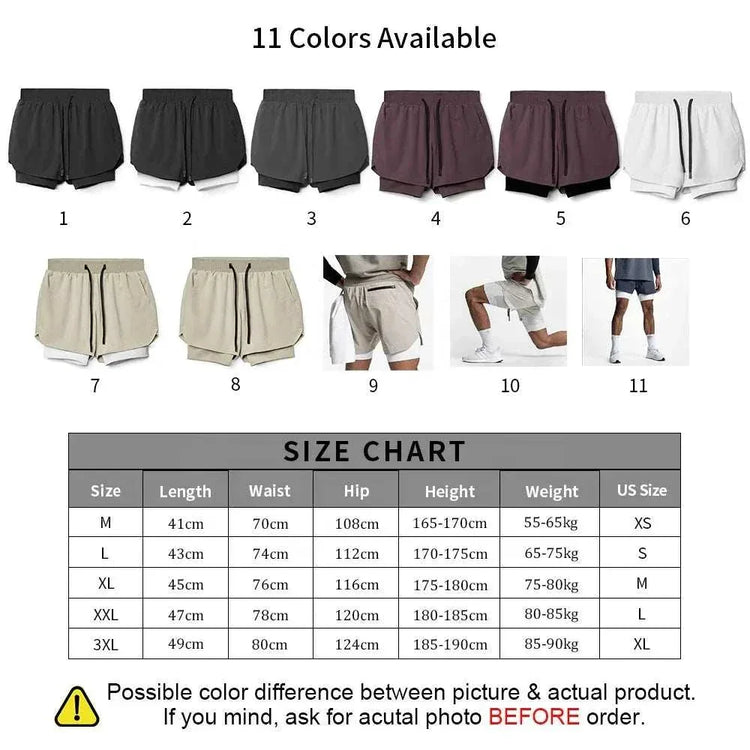 Men 2 in 1 Fitness Gym Shorts With Towel Loop Breathable Shorts - Allen-Fitness