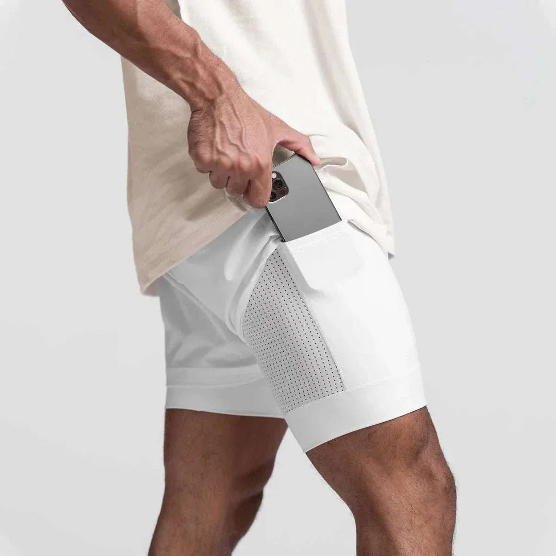 Men 2 in 1 Fitness Gym Shorts With Towel Loop Breathable Shorts - Allen-Fitness