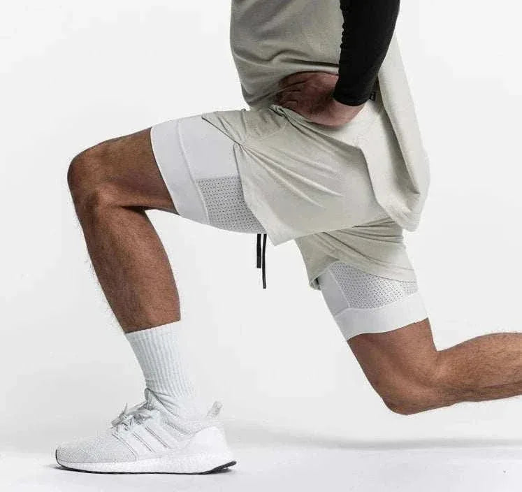 Men 2 in 1 Fitness Gym Shorts With Towel Loop Breathable Shorts - Allen-Fitness