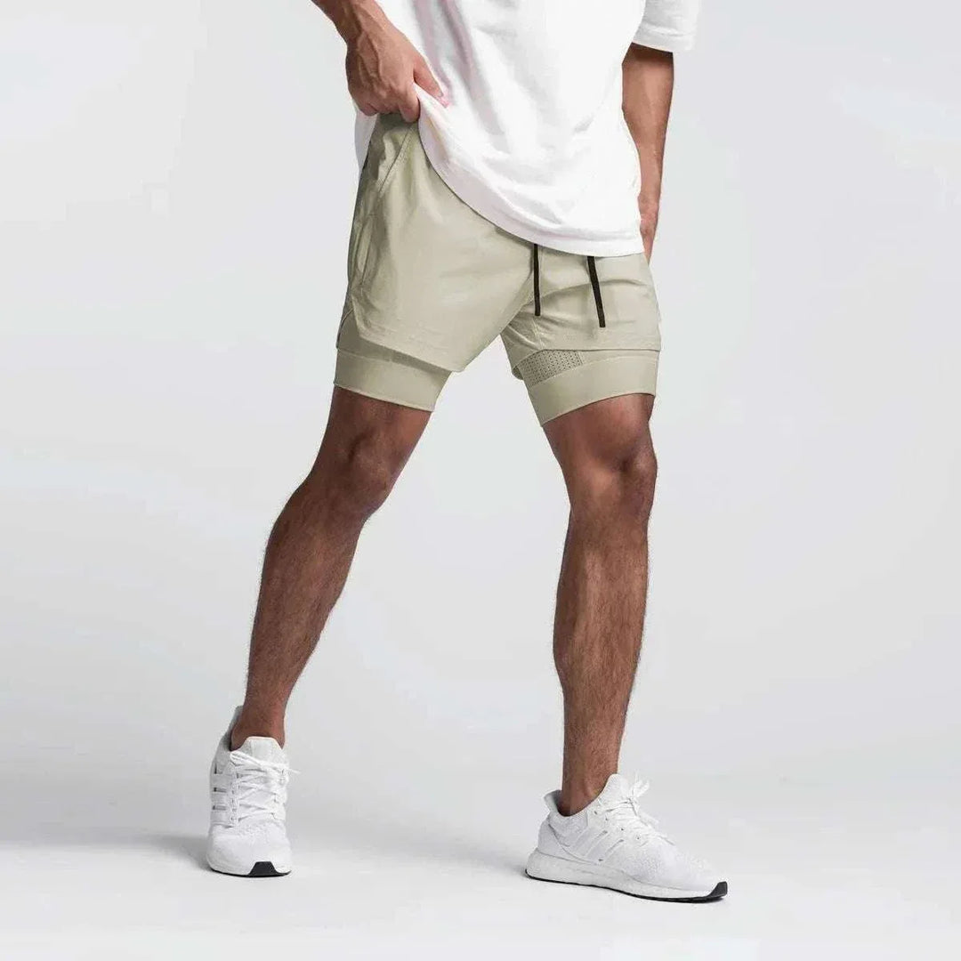 Men 2 in 1 Fitness Gym Shorts With Towel Loop Breathable Shorts - Allen-Fitness