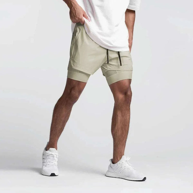 Men 2 in 1 Fitness Gym Shorts With Towel Loop Breathable Shorts - Allen-Fitness