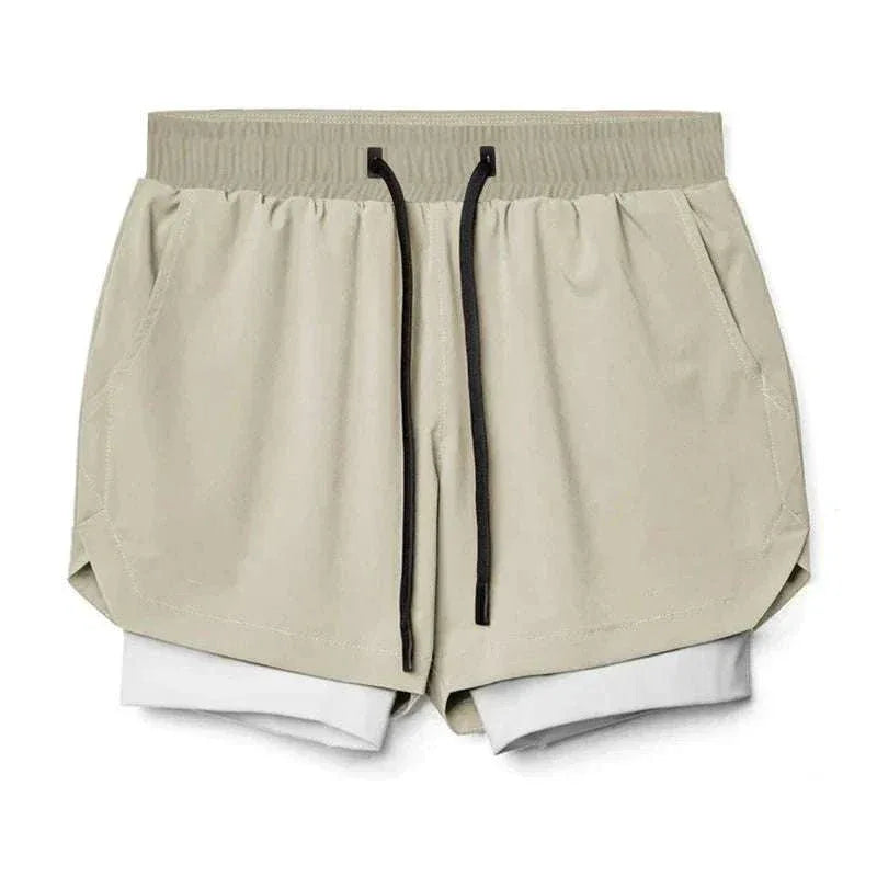 Men 2 in 1 Fitness Gym Shorts With Towel Loop Breathable Shorts - Allen-Fitness