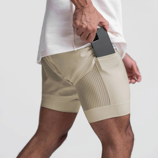 Men 2 in 1 Fitness Gym Shorts With Towel Loop Breathable Shorts - Allen - Fitness