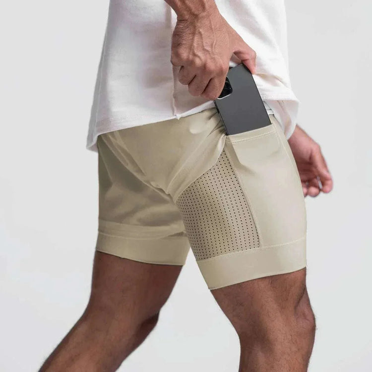 Men 2 in 1 Fitness Gym Shorts With Towel Loop Breathable Shorts - Allen-Fitness