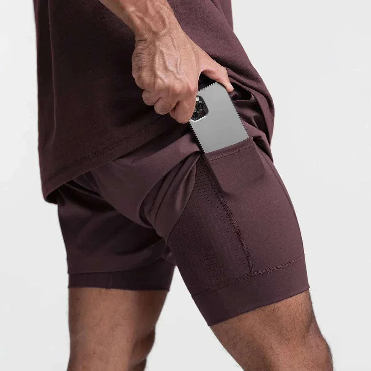 Men 2 in 1 Fitness Gym Shorts With Towel Loop Breathable Shorts - Allen-Fitness