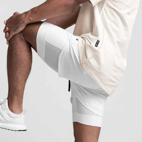 Men 2 in 1 Fitness Gym Shorts With Towel Loop Breathable Shorts - Allen-Fitness