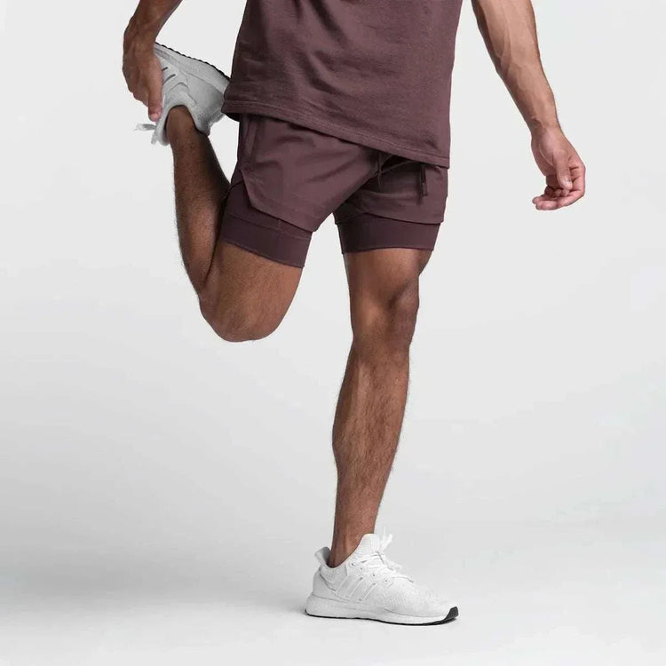 Men 2 in 1 Fitness Gym Shorts With Towel Loop Breathable Shorts - Allen-Fitness