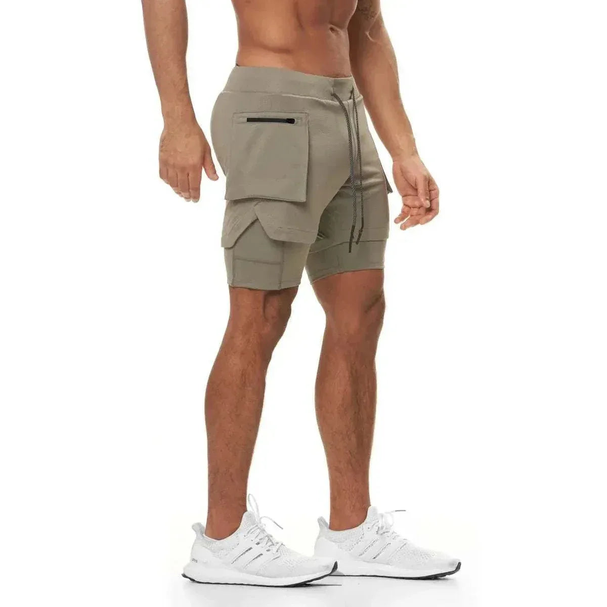 Men 2 in 1 Running Training Joggers Gym Shorts With Phone Pocket - Allen-Fitness