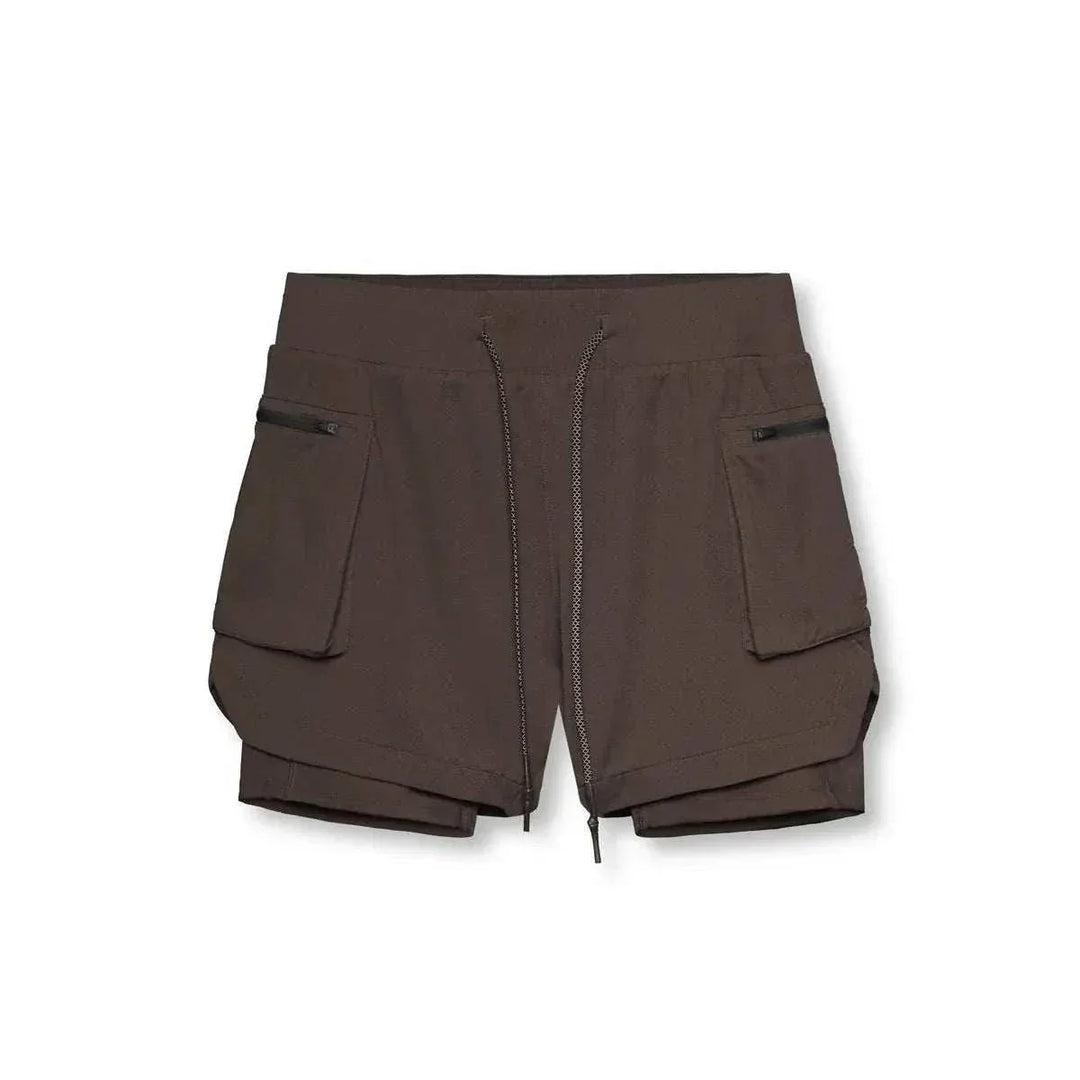 Men 2 in 1 Running Training Joggers Gym Shorts With Phone Pocket - Allen-Fitness