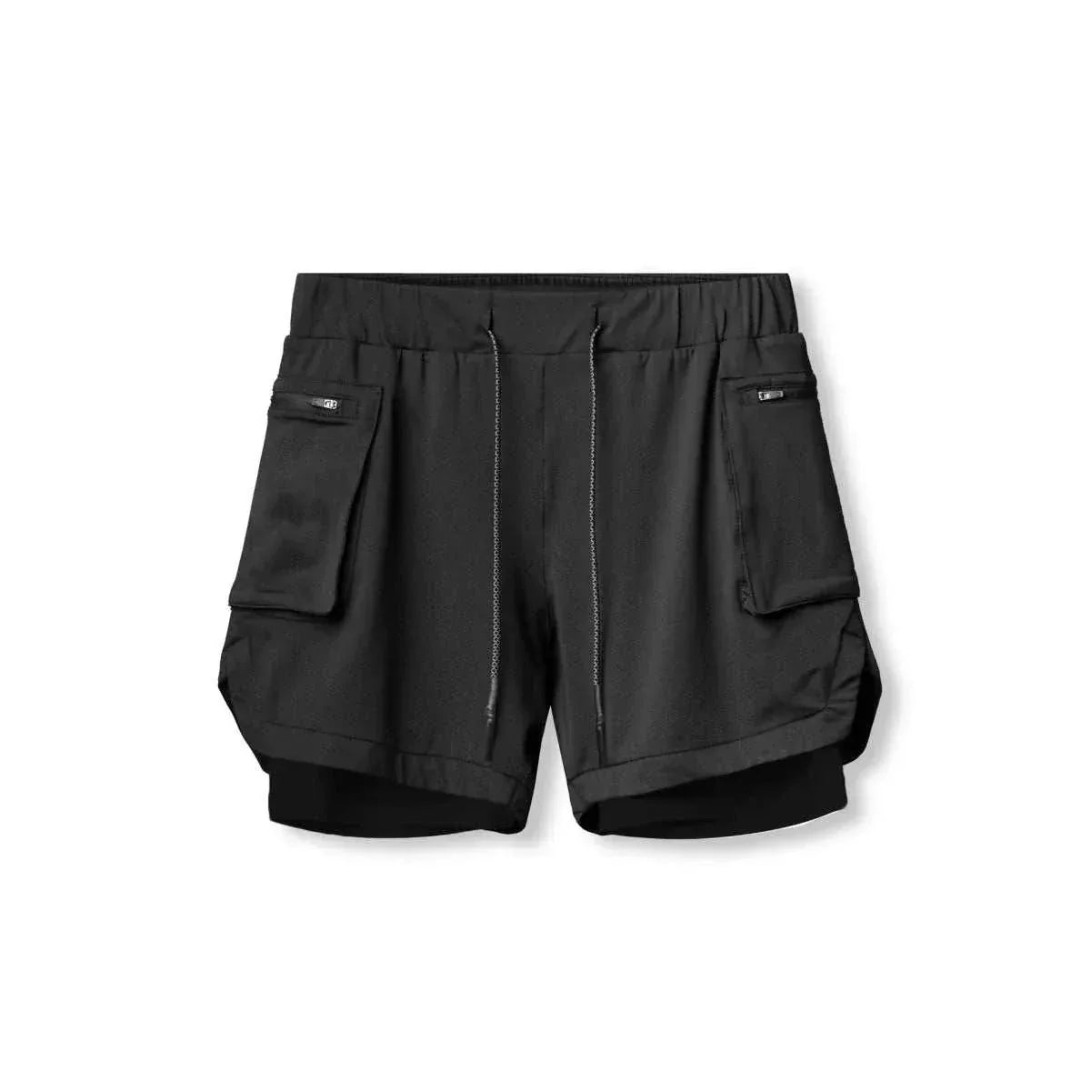 Men 2 in 1 Running Training Joggers Gym Shorts With Phone Pocket - Allen-Fitness