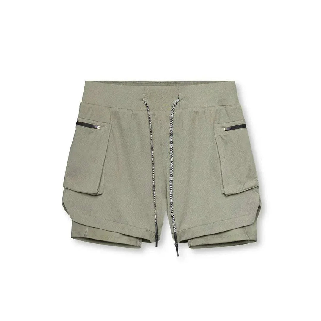 Men 2 in 1 Running Training Joggers Gym Shorts With Phone Pocket - Allen-Fitness