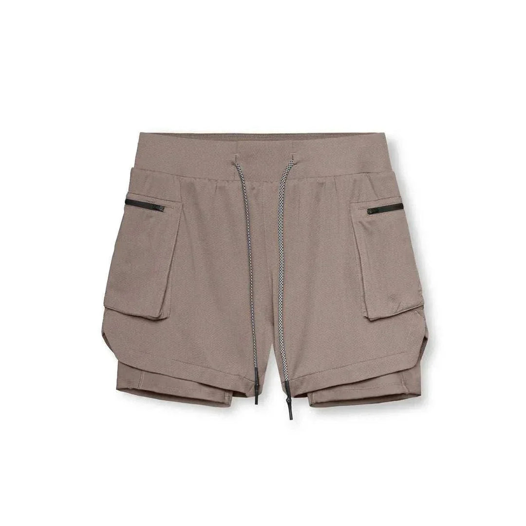 Men 2 in 1 Running Training Joggers Gym Shorts With Phone Pocket - Allen-Fitness