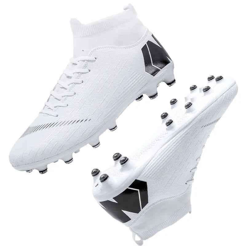 Men Cleats Football Boots High Top Soccer Sneakers Turf Futsal Outdoor Fashion White Sport Shoes - Allen-Fitness