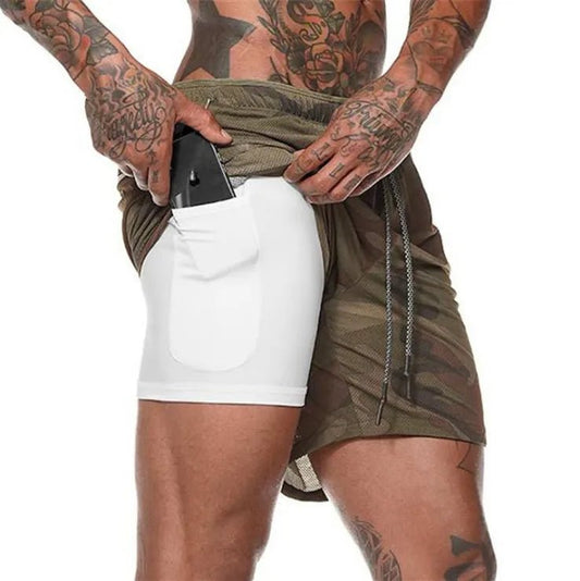 Men's 2 in 1 Running Shorts Breathable Athletic Shorts With Towel Loop - Allen - Fitness