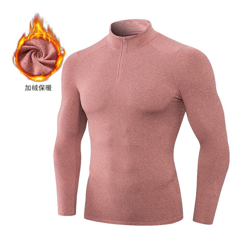 Men's Autumn and Winter Fleece-lined Fitness Clothes High-elastic Tight-fitting Sports Basketball Running Training Long-sleeved Half-zipper Collar Sweater - Premium Fitness & Activewear