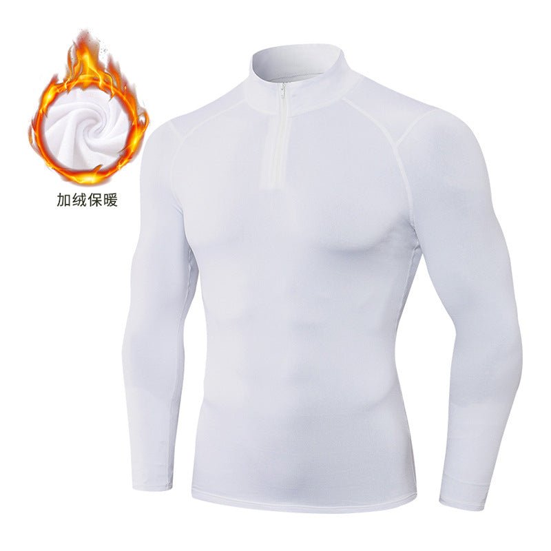 Men's Autumn and Winter Fleece-lined Fitness Clothes High-elastic Tight-fitting Sports Basketball Running Training Long-sleeved Half-zipper Collar Sweater - Premium Fitness & Activewear