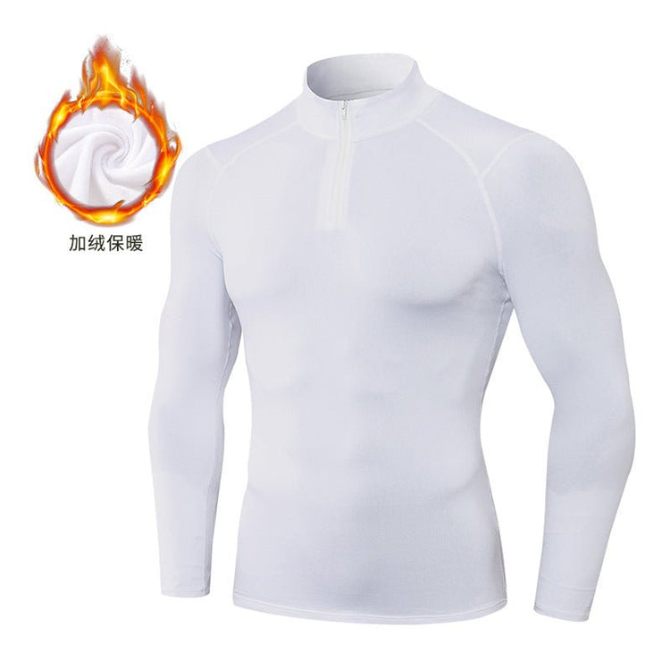 Men's Autumn and Winter Fleece-lined Fitness Clothes High-elastic Tight-fitting Sports Basketball Running Training Long-sleeved Half-zipper Collar Sweater - Premium Fitness & Activewear