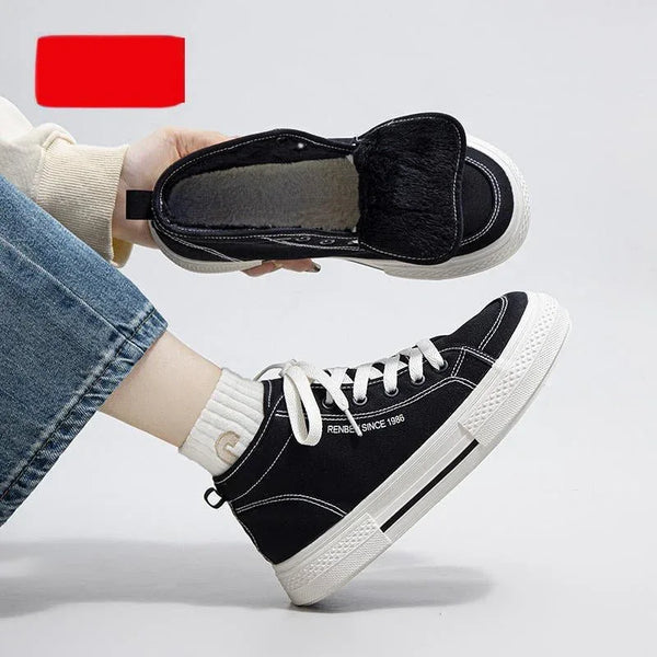 Men's Black Skate Shoes - Classic Canvas Upper, Comfortable Plush Inner, Casual Design, Unisex - Allen-Fitness