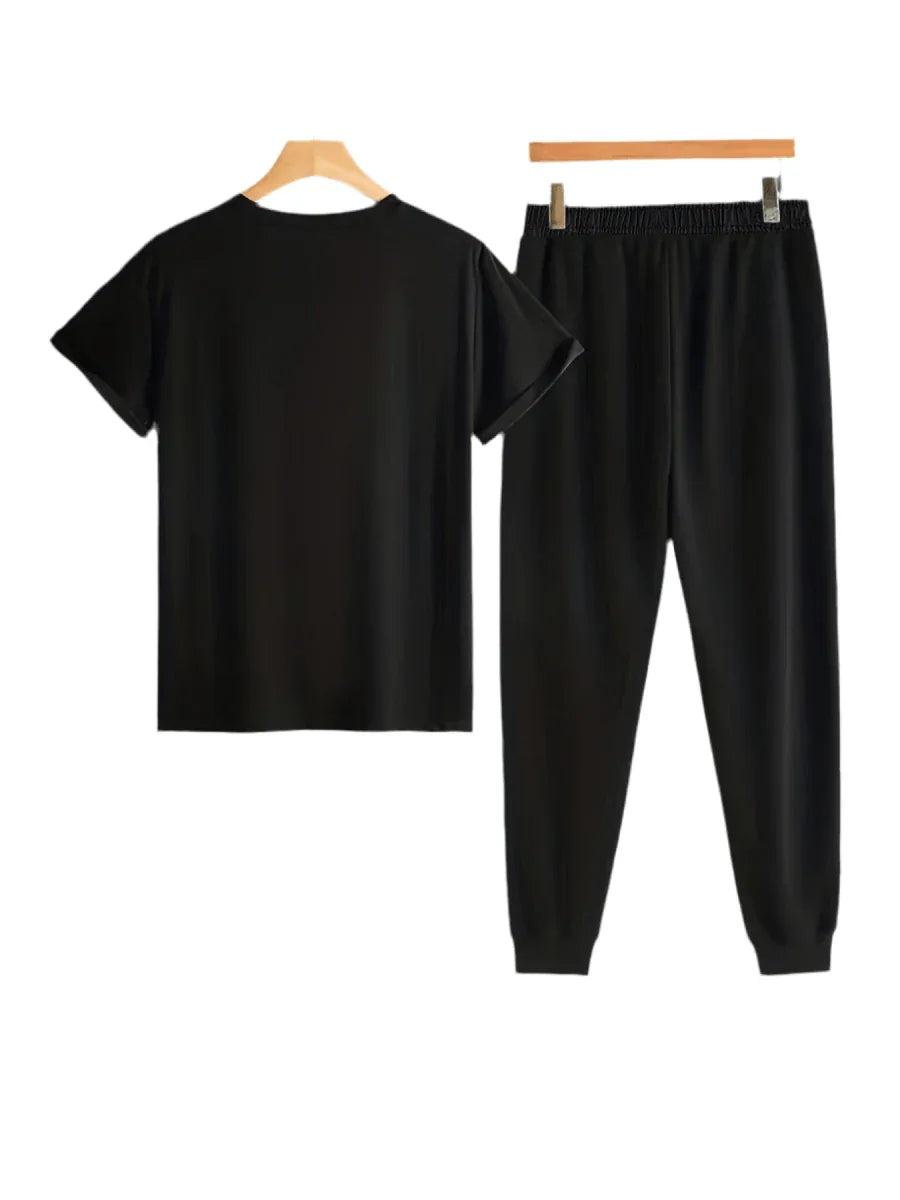 Men’s Breathable Athletic Set – White “Just Keep Moving” T-Shirt &amp; Black Joggers - Allen-Fitness