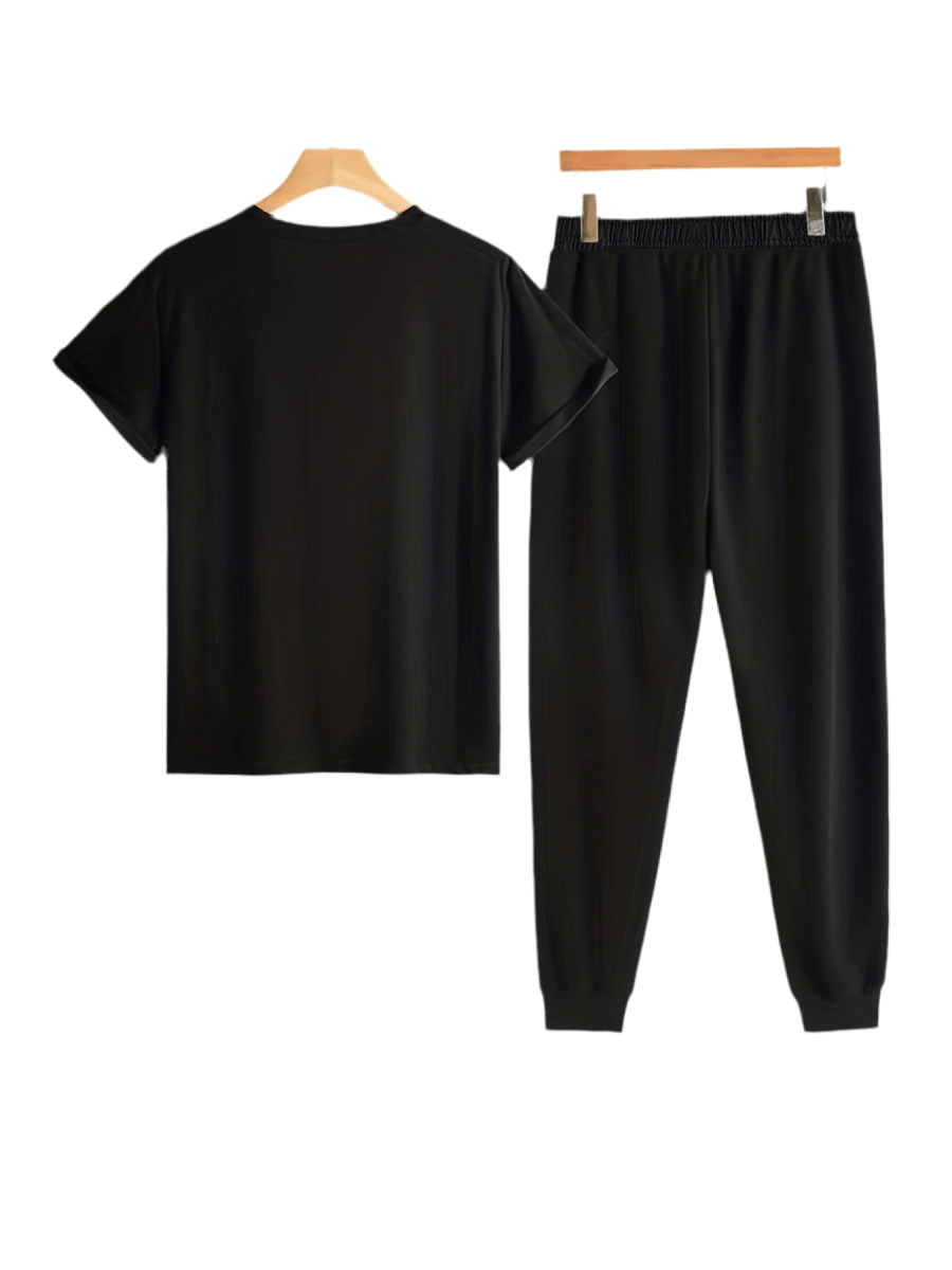 Men’s Breathable Athletic Set – White “Just Keep Moving” T-Shirt & Black Joggers - Allen - Fitness