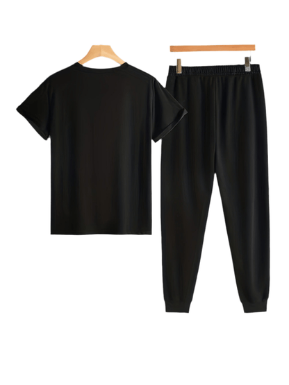 Men’s Breathable Athletic Set – White “Just Keep Moving” T-Shirt & Black Joggers - Allen - Fitness