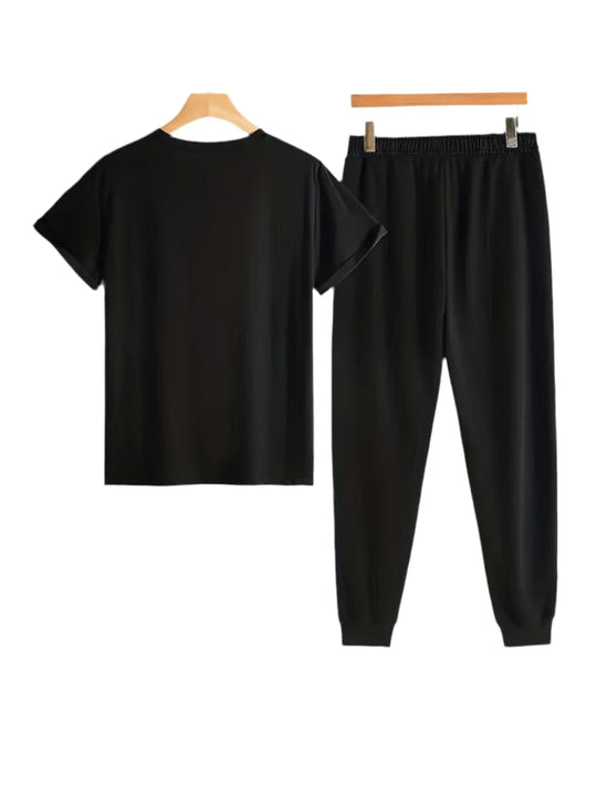 Men’s Breathable Athletic Set – White “Just Keep Moving” T-Shirt &amp; Black Joggers - Allen-Fitness