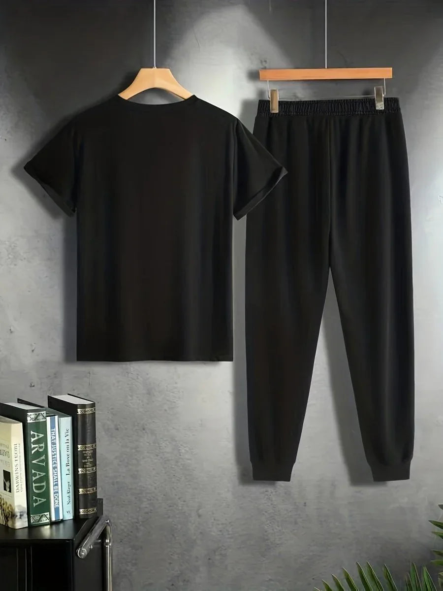 Men’s Breathable Athletic Set – White “Just Keep Moving” T-Shirt &amp; Black Joggers - Allen-Fitness