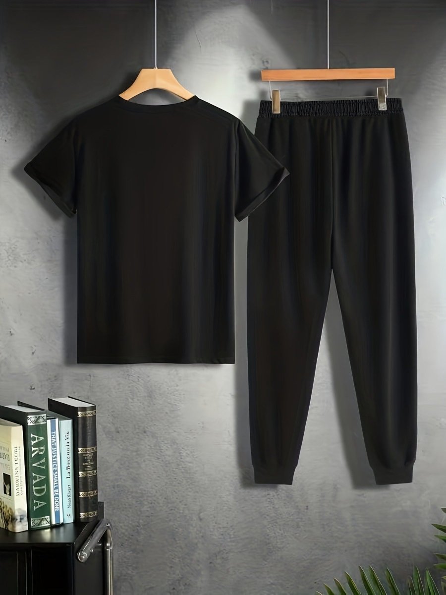 Men’s Breathable Athletic Set – White “Just Keep Moving” T-Shirt & Black Joggers - Allen - Fitness