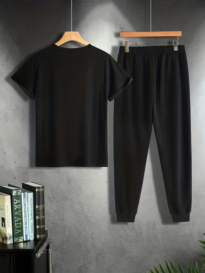 Men’s Breathable Athletic Set – White “Just Keep Moving” T-Shirt & Black Joggers - Allen - Fitness