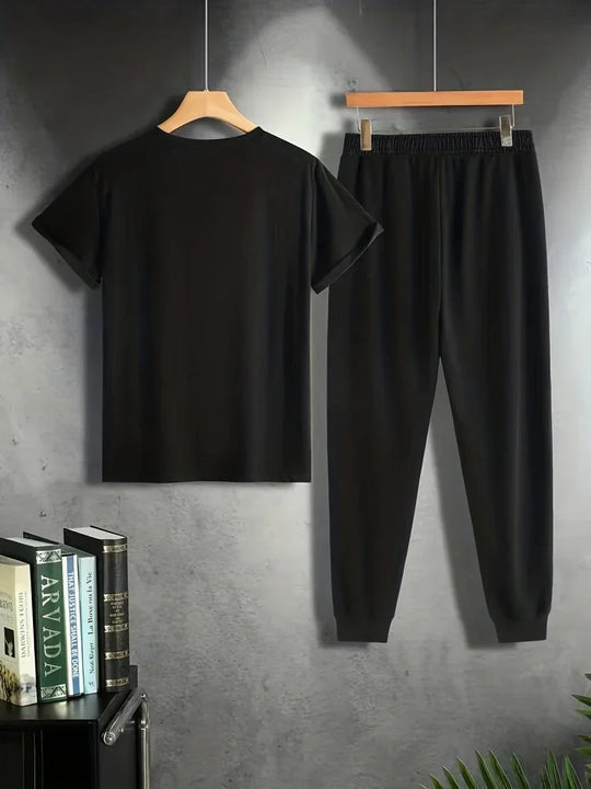 Men’s Breathable Athletic Set – White “Just Keep Moving” T-Shirt &amp; Black Joggers - Allen-Fitness