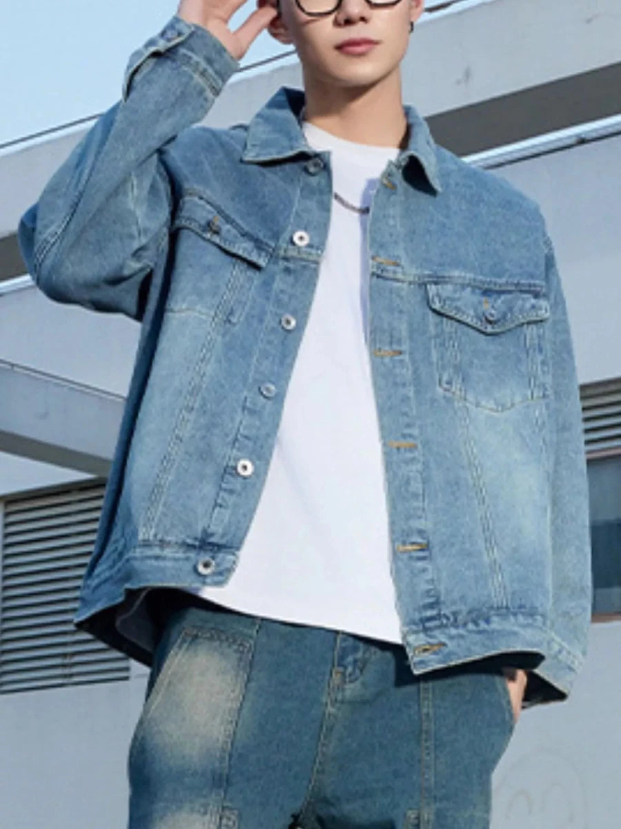 Men's Button Up Long Sleeve Denim Jacket - Allen Fitness | Running Shoes, Leggings & Activewear UK