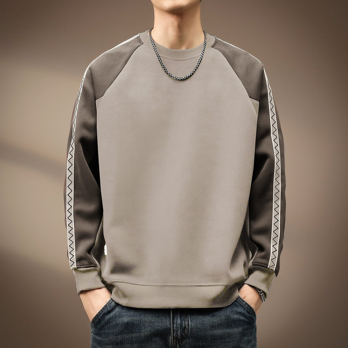 Men's Casual Color-Block Long Sleeve Crew Neck Sweatshirt - Premium Fitness & Activewear for Men & Women|UK
