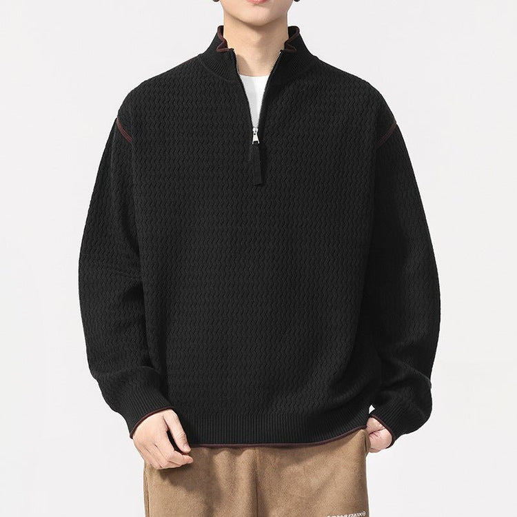 Men's Casual Color Block Long Sleeve Stand Collar Knit Sweater - Premium Fitness & Activewear for Men & Women|UK
