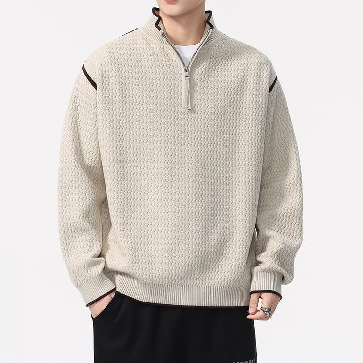 Men's Casual Color Block Long Sleeve Stand Collar Knit Sweater - Premium Fitness & Activewear for Men & Women|UK