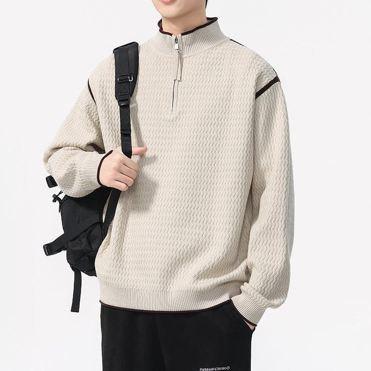 Men's Casual Color Block Long Sleeve Stand Collar Knit Sweater - Premium Fitness & Activewear for Men & Women|UK